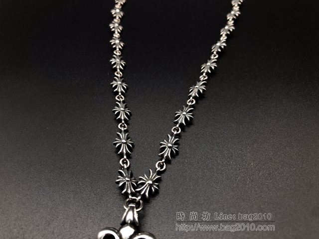 chrome hearts銀飾 925純銀 純手工製作染黑拋光 克羅心童軍花固定小十字項鏈  gjc1544